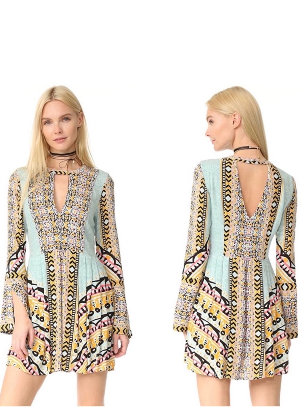 Free People Mint Multi-Patterned Boho Mini Dress